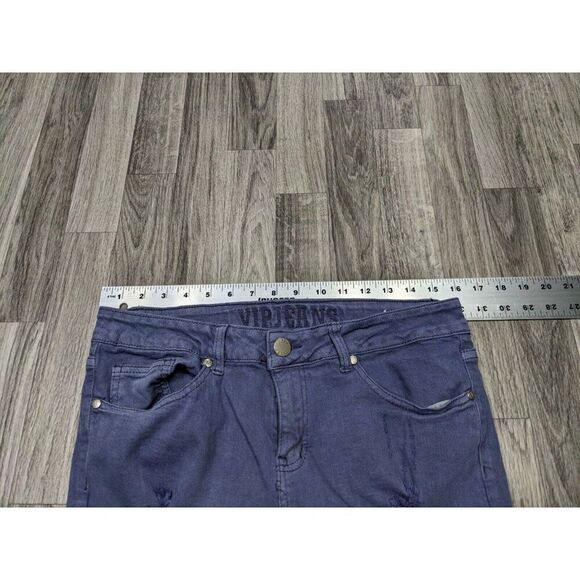 (3/$35) VIP Jeans Juniors Size 11 Distressed Skinny Purple Denim Jeans Capris - Picture 6 of 10